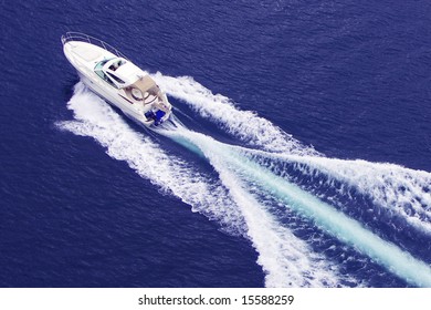 Fast Motor Boat With Splash And Wake