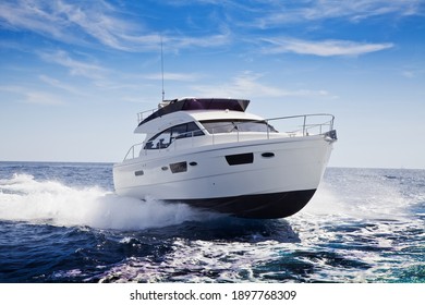 fast motor yacht in navigation, sea view - Shutterstock ID 1897768309