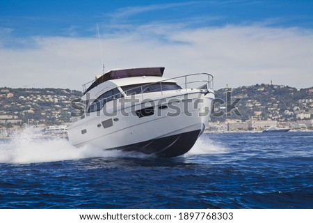fast motor yacht in navigation, sea view