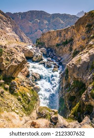 Fast Mountain River In The Zarafshan Mountain Range In Tajikistan