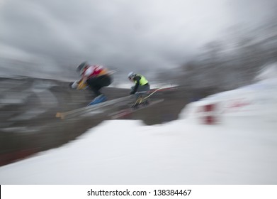 Fast Moving Ski Racers, Stowe, Vermont, USA