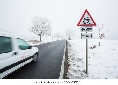 Fast Moving Van With Snowy Road