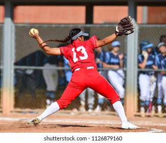 Fast Pitch Softball Pitcher Throwing A Strike