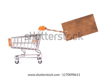 Fast quick hurry super idea limited big final sale end season best hot concept. Side profile photo of paper loft blank brown old pricetag wind up behind pushcart isolated white background copy space