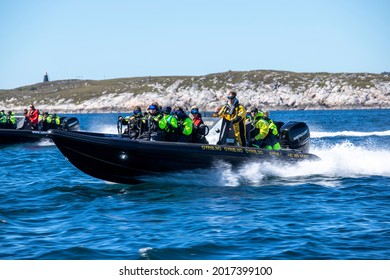 Fast Rib Boat Tours, Are A Very Popular Activity For Tourists In Norway. Frøya, Norway, 07.30.2021