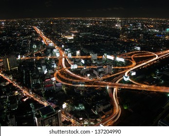 Fast Road Network In Bangkok At Night