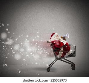 Fast Santa Claus Announcement In A Shopping Cart