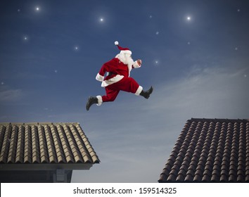 Fast Santa Claus Jumping On A Roof