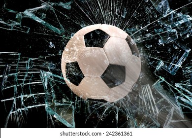Fast Soccer Ball Through Broken Glass.