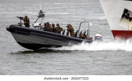 Fast speedboat with Dutch Marines during an assault demo at the Dutch Navy Days. Den Helder, Netherlands . June 23, 2013.