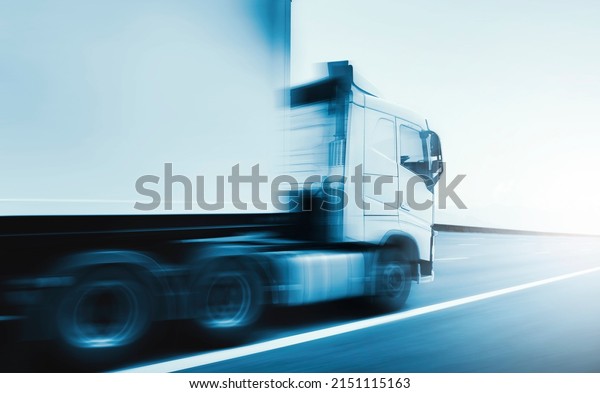 Fast Speeding Motion of Semi Trailer Truck
Driving on the Road. Diesel Truck. Freight Truck Logistics Shipping
Cargo Transport
Concept.	
