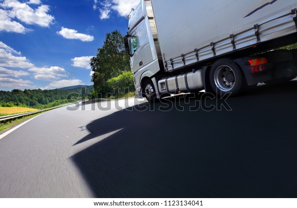 A fast truck running on\
the highway