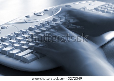 Fast typer on a keyboard with ghosting effects.