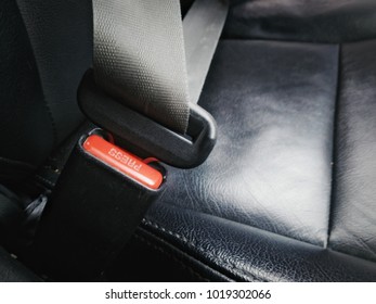 Fasten Seat Belt Buckle Lock Inside Car For Safety - Close-up Composition