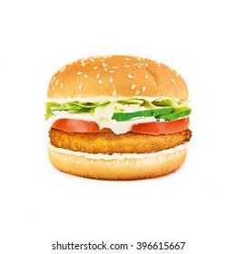 Fastfood Tasty Chicken Fresh Burger Isolated