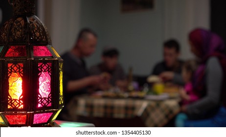 Fasting During Ramadan. Local Muslim Family Celebrates Their Iftar Meal With Homemade Dishes