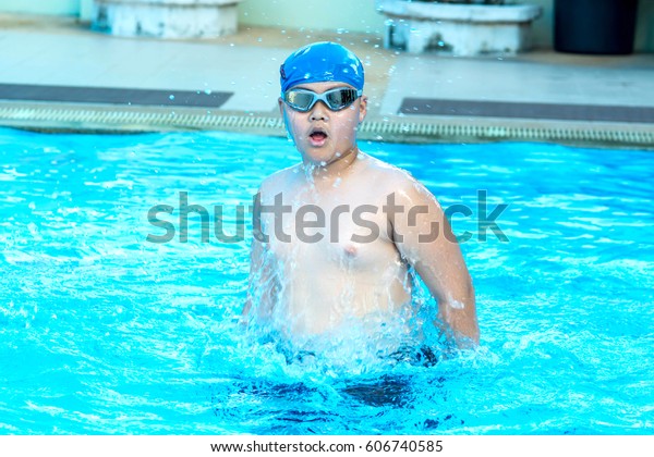 Fat Asian Boy Playing Swimming Pool Stock Photo 606740585 | Shutterstock