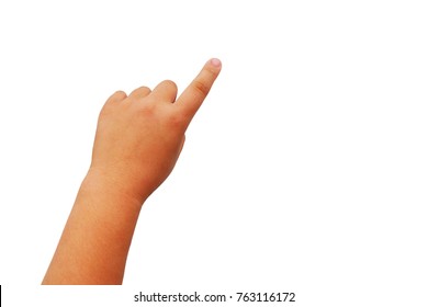 fat asian child girl's hand show gesture reach up for point something isolated on white background. - Powered by Shutterstock