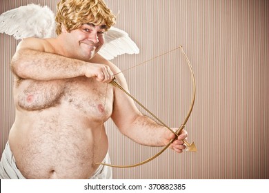 Fat Blonde Cupid With Bow And Arrow Aim For Love For Valentine Day