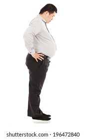 Fat Business Man Standing On Weight Scale