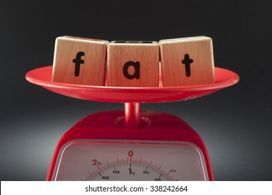 Fat Cube Word On Scale For Creative Idea For Weight Loss 