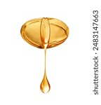 Fat drop dripping from a cut fish oil capsule isolated on a white background