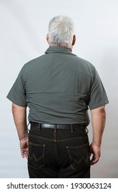 Fat Man Formal Shirt Mockup -green Shirt Mockup On Elderly Man - Backside.