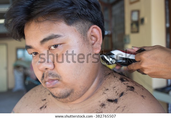 Fat Man Getting Haircut By Hairdresser Stock Photo Edit Now