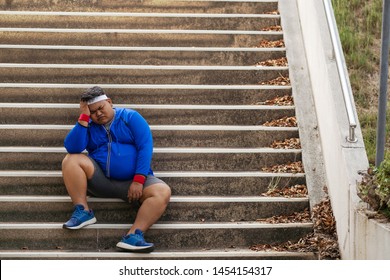 Fat Man, He Is Tired And Discouraged From Exercise