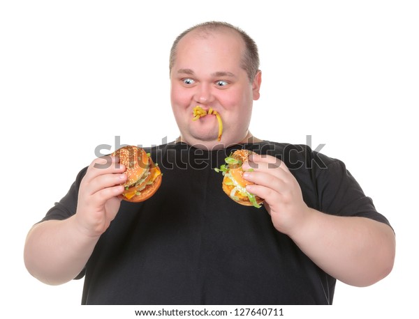 Fat Man Looks Lustfully Burger On Stock Photo 127640711 | Shutterstock
