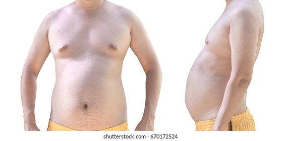 Fat Man On White Background