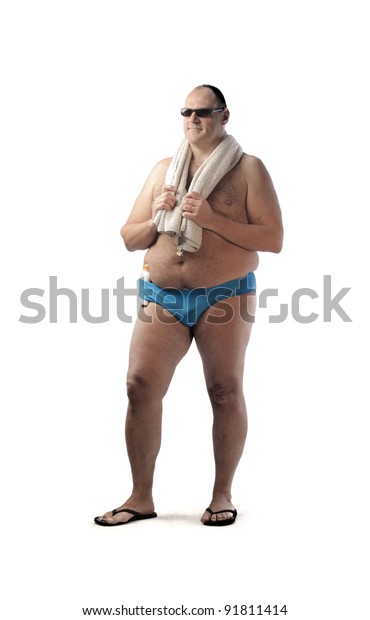 Hombre gordo en traje de baño : Foto de stock (editar ahora) 91811414