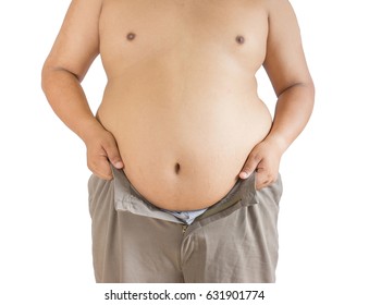 Fat Man Trying Put On Pants Stock Photo 