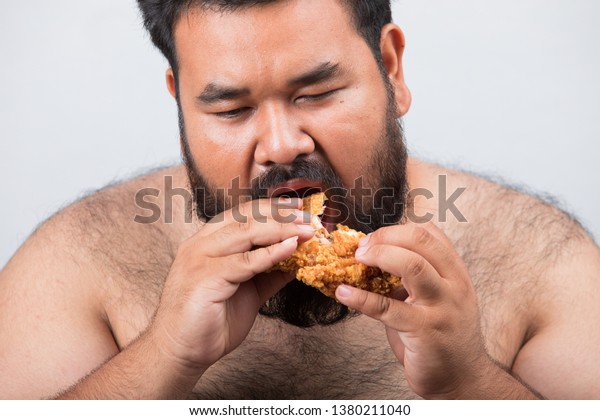 Fat Men Eating Deep Fried Chickenfat People Healthcare