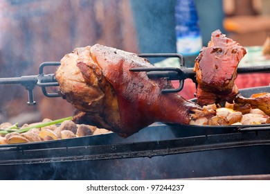 Fat pork ham prepared on fire