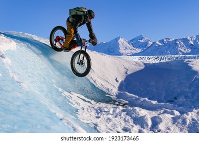 Fat tire mountain biking on Knik Glacier near Anchorage, Alaska