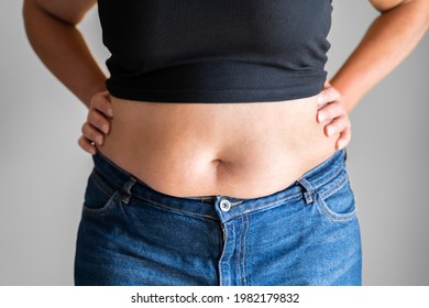 Fat Woman Belly Button And Body On Diet