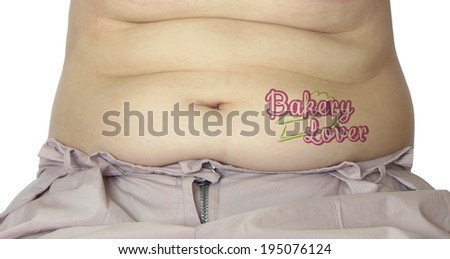 Fat woman big belly overweight with word 