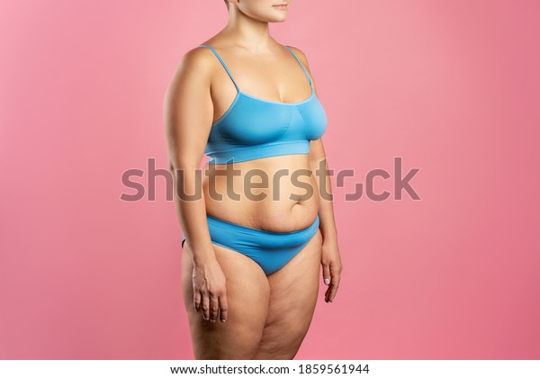 Fat Woman Blue Underwear On Pink Stock Photo Edit Now 1859561944