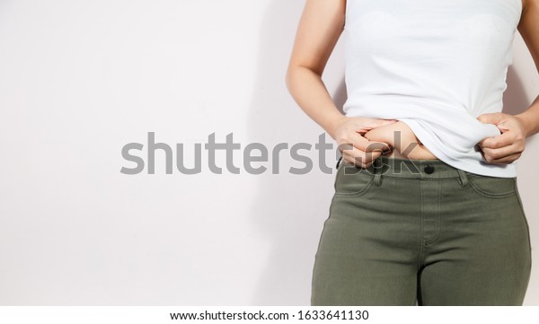 Fat Woman Fat Girl Fat Belly Chubby Overweight Fatty Belly Of Woman Isolated On White