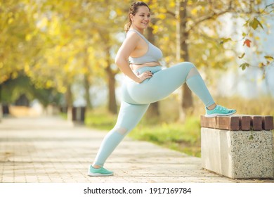 Fat Woman Jogging, Doing Sports For Weight Loss, Obesity Problem. High Quality Photo.