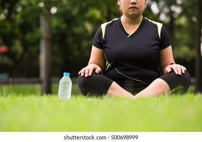 Fat Woman Meditation In The Garden