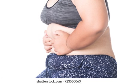 Fat woman with menstrual pain, endometriosis or cystitis, stomach ache