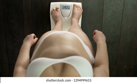 Fat Woman Standing On Scales, Abnormal Weight Range, Slow Metabolism, Obesity