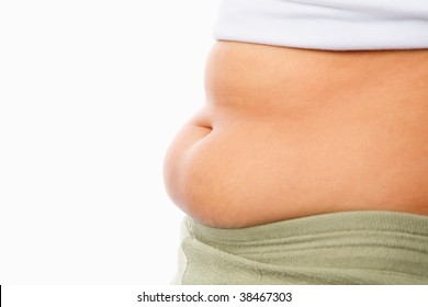 Fat Woman's Tummy For Obese Concept Isolated Over White Background