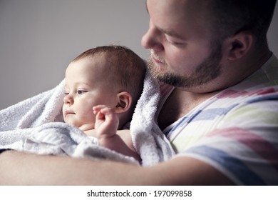 Father with baby son, London, United Kingdom