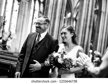 Father Of The Bride Walking His Daughter Down The Aisle