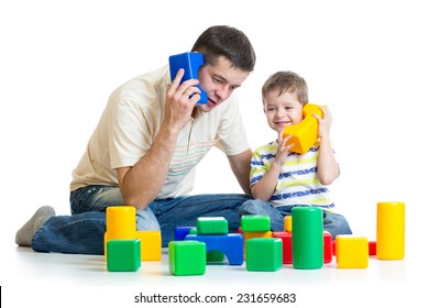 Father And Child Son Role Playing Isolated