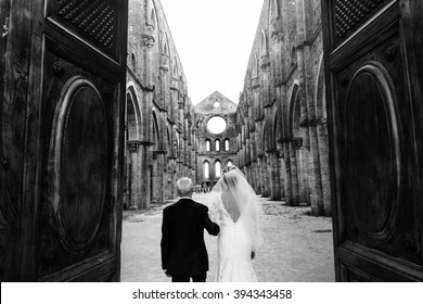 Father With Daughter Bride On The Wedding Ceremony, Italy