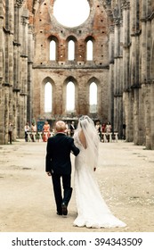 Father With Daughter Bride On The Wedding Ceremony, Italy